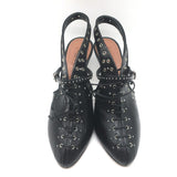Alaia Grommet-Embellished Lace-Up Slingback Pumps Black Leather Size 39