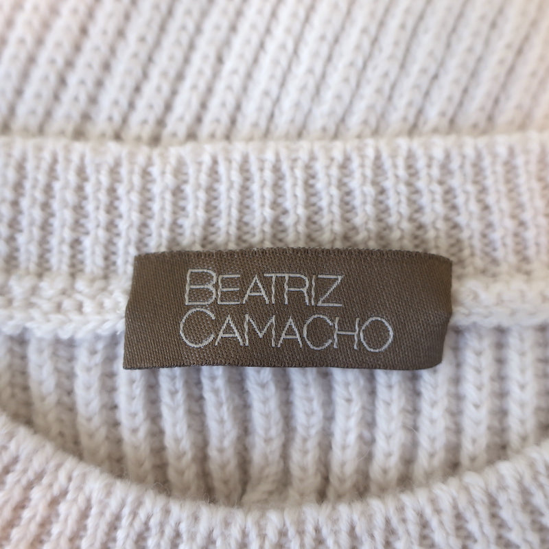 Beatriz Camacho Penelope Tie-Waist Sweater Ivory Wool Ribbed Knit Size Small NEW