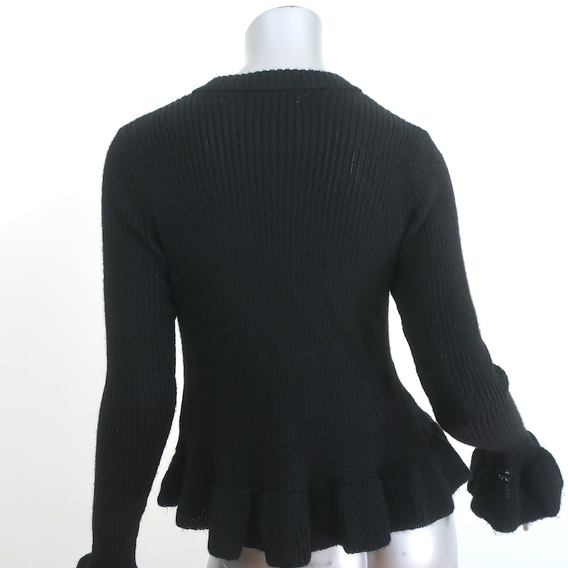 Ulla Johnson Ruffle Sweater Nadine Black Alpaca-Silk Ribbed Knit Size Small
