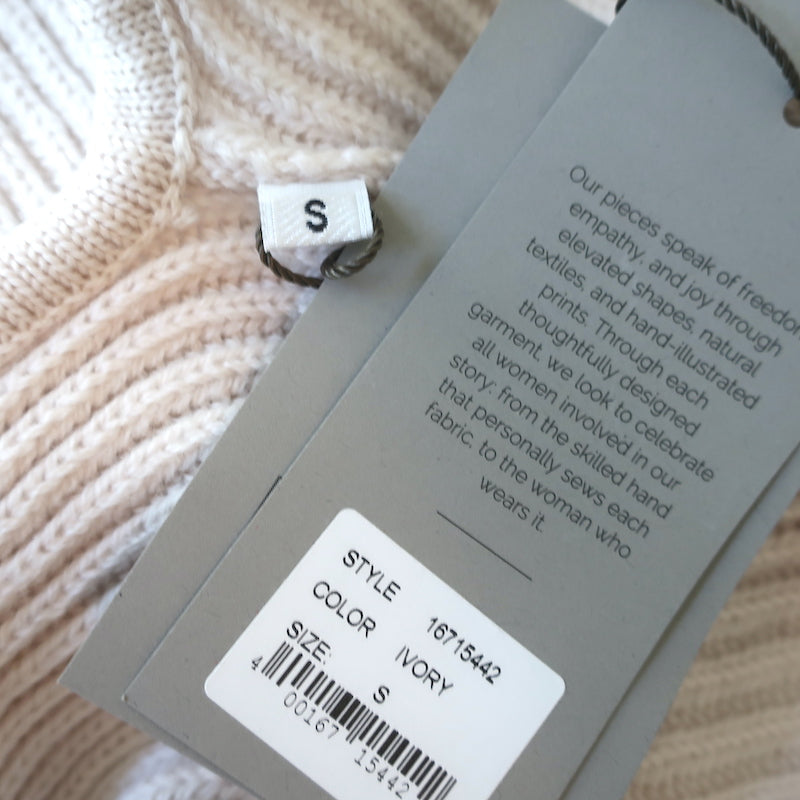 Beatriz Camacho Penelope Tie-Waist Sweater Ivory Wool Ribbed Knit Size Small NEW