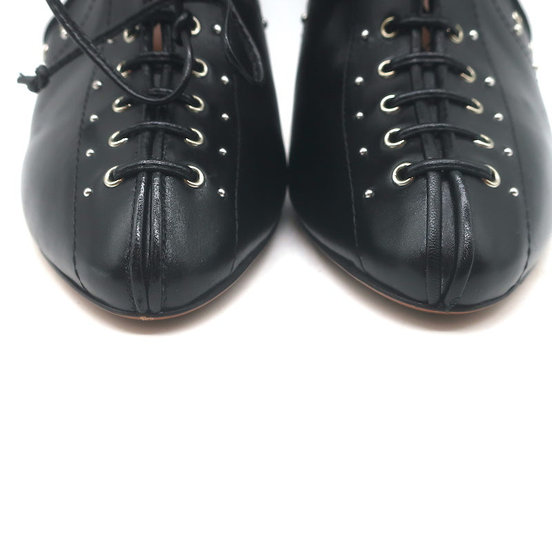 Alaia Grommet-Embellished Lace-Up Slingback Pumps Black Leather Size 39