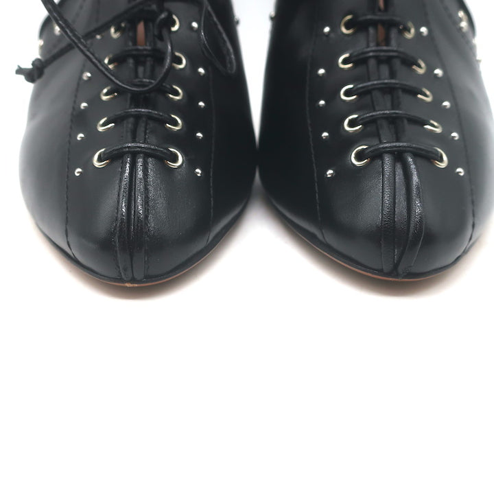 Alaia Grommet-Embellished Lace-Up Slingback Pumps Black Leather Size 39
