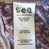 SEA Tassel Top Purple Printed Chiffon Size 8 Short Sleeve Blouse