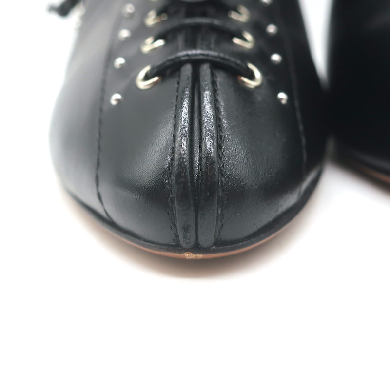 Alaia Grommet-Embellished Lace-Up Slingback Pumps Black Leather Size 39