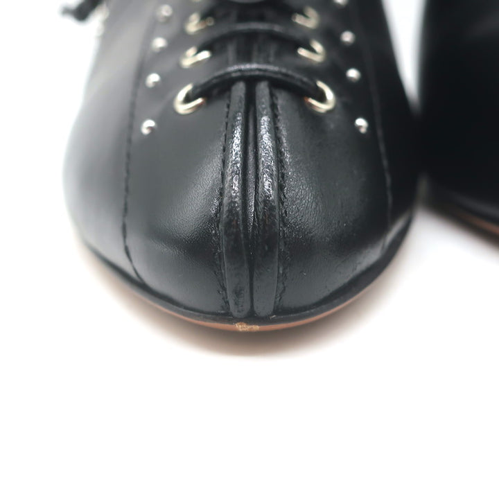 Alaia Grommet-Embellished Lace-Up Slingback Pumps Black Leather Size 39