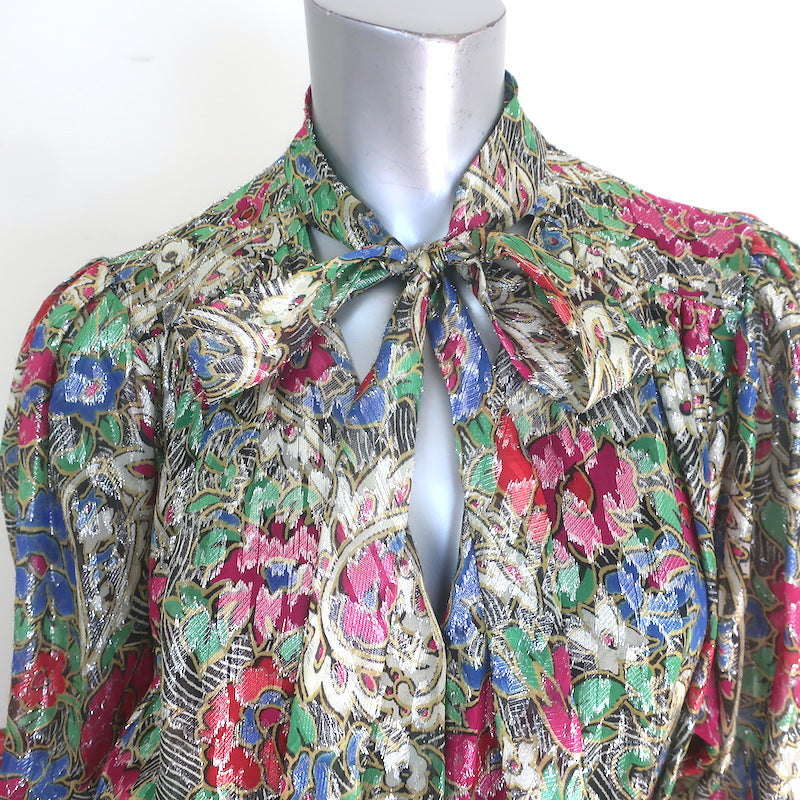Isabel Marant Nalisma Metallic Floral Fil Coupe Tie-Neck Maxi Dress Size 36