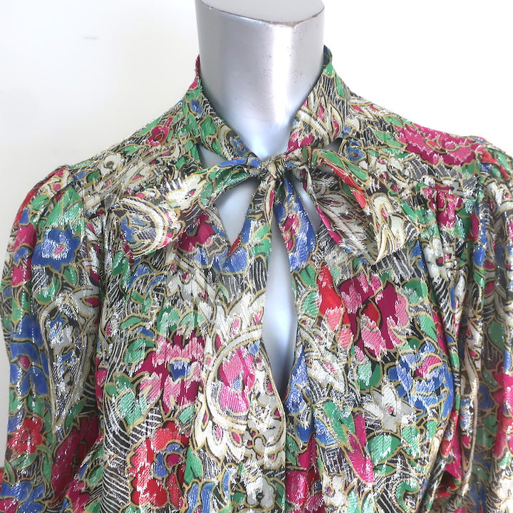 Isabel Marant Nalisma Metallic Floral Fil Coupe Tie-Neck Maxi Dress Size 36