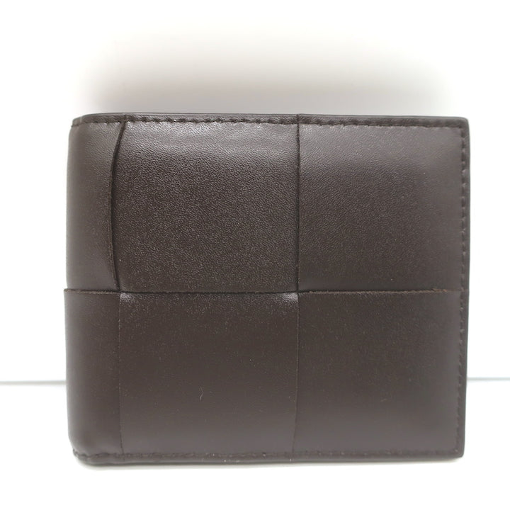 Bottega Veneta Cassette Bi-Fold Wallet Fondant Brown Intreccio Leather NEW