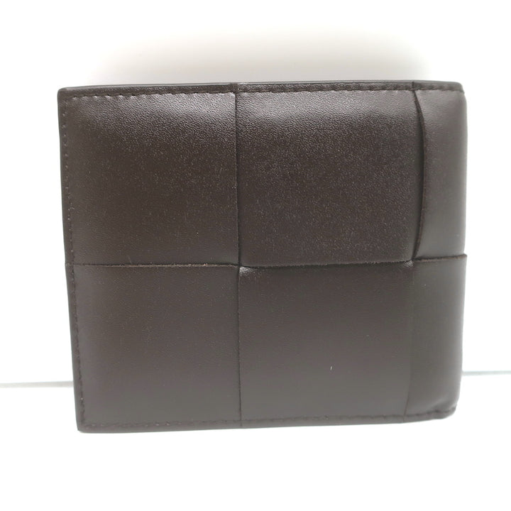 Bottega Veneta Cassette Bi-Fold Wallet Fondant Brown Intreccio Leather NEW