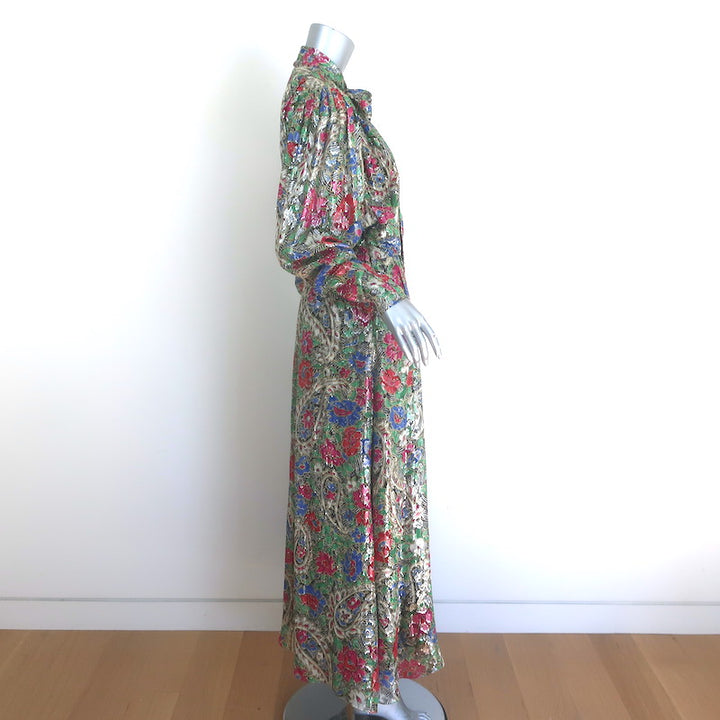 Isabel Marant Nalisma Metallic Floral Fil Coupe Tie-Neck Maxi Dress Size 36