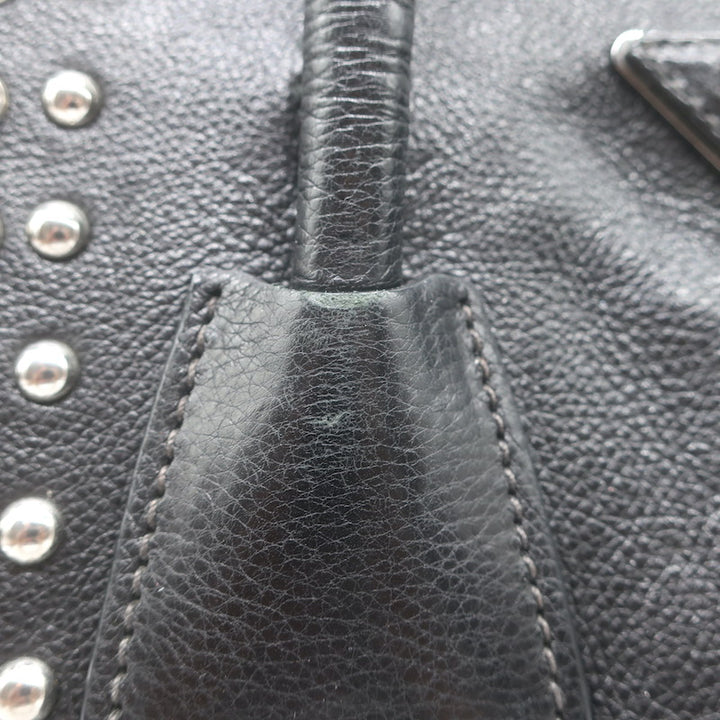 Prada Crystal-Studded Twin Pocket Tote Black Leather Medium Crossbody Bag