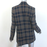 Veronica Beard Oria plaid dickey double-breasted blazer, navy/tan wool-blend, authentic pre-owned