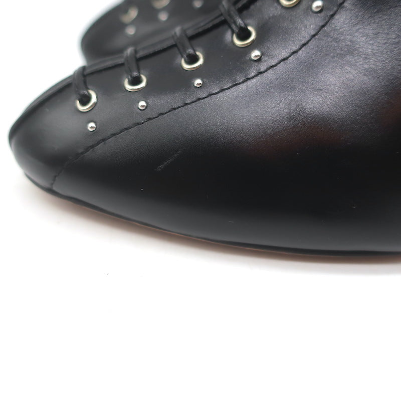 Alaia Grommet-Embellished Lace-Up Slingback Pumps Black Leather Size 39