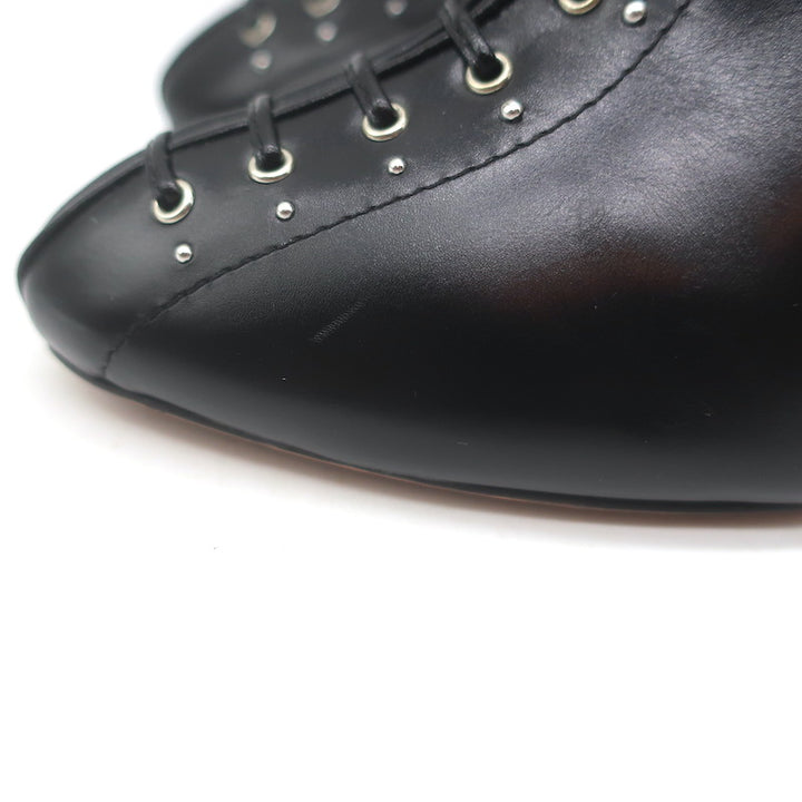 Alaia Grommet-Embellished Lace-Up Slingback Pumps Black Leather Size 39