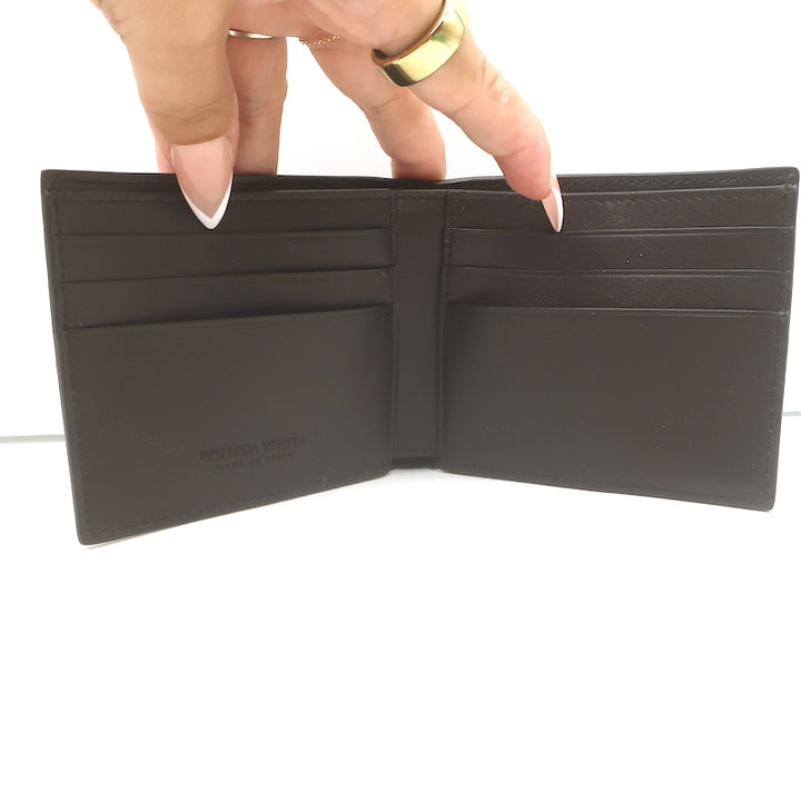 Bottega Veneta Cassette Bi-Fold Wallet Fondant Brown Intreccio Leather NEW