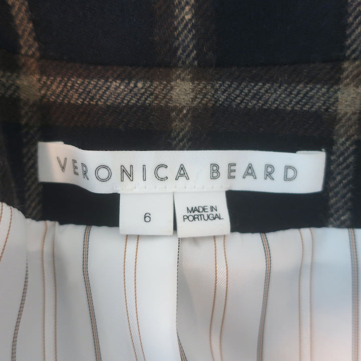 Veronica Beard Oria double-breasted plaid blazer in navy &amp; tan wool-blend, authentic pre-owned, gently worn.