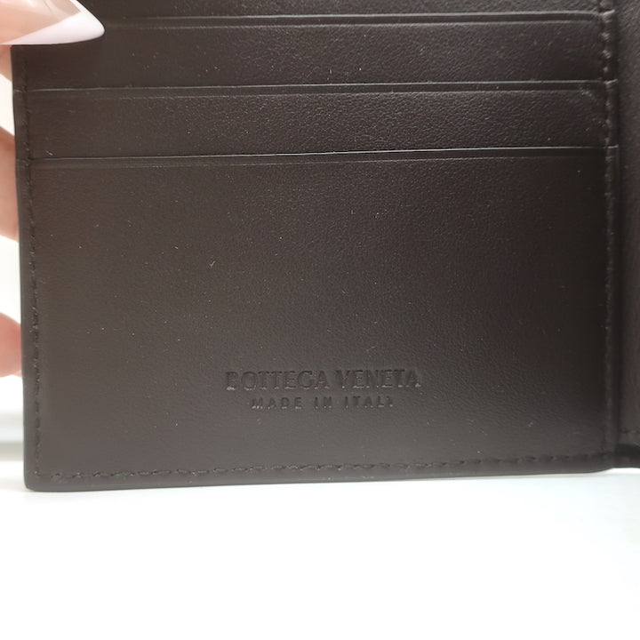 Bottega Veneta Cassette Bi-Fold Wallet Fondant Brown Intreccio Leather NEW