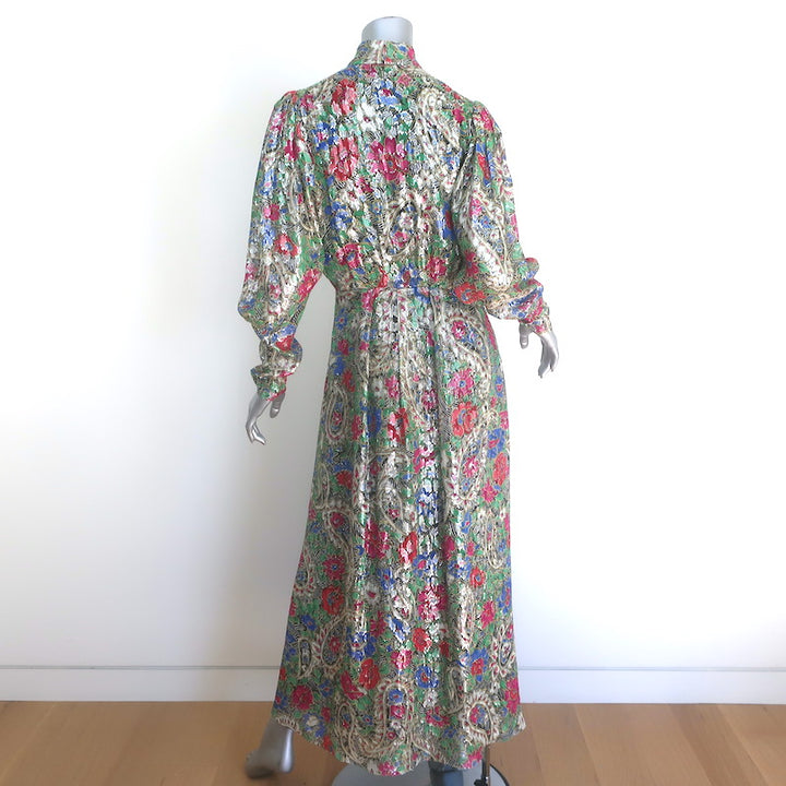 Isabel Marant Nalisma Metallic Floral Fil Coupe Tie-Neck Maxi Dress Size 36