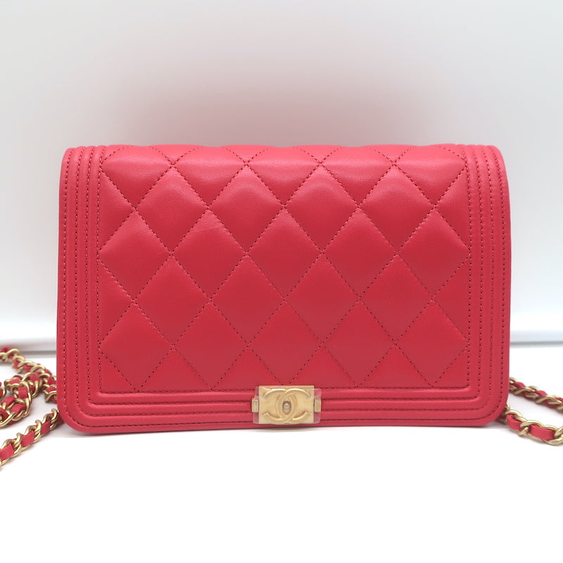 Chanel Boy Wallet on Chain Pink Quilted Lambskin Leather Small Crossbody Bag NEW