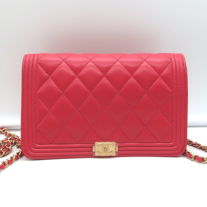 Chanel Boy Wallet on Chain Pink Quilted Lambskin Leather Small Crossbody Bag NEW