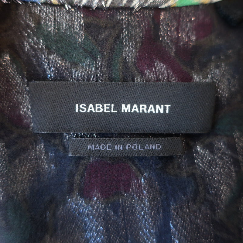 Isabel Marant Nalisma Metallic Floral Fil Coupe Tie-Neck Maxi Dress Size 36