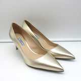 Prada Pumps Gold Metallic Saffiano Leather Size 41 Pointed Toe Heels NEW