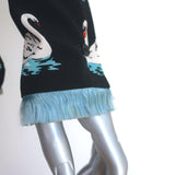 Stella McCartney Swan Print Fringe Shirt Black Silk Size 38 Long Sleeve Blouse