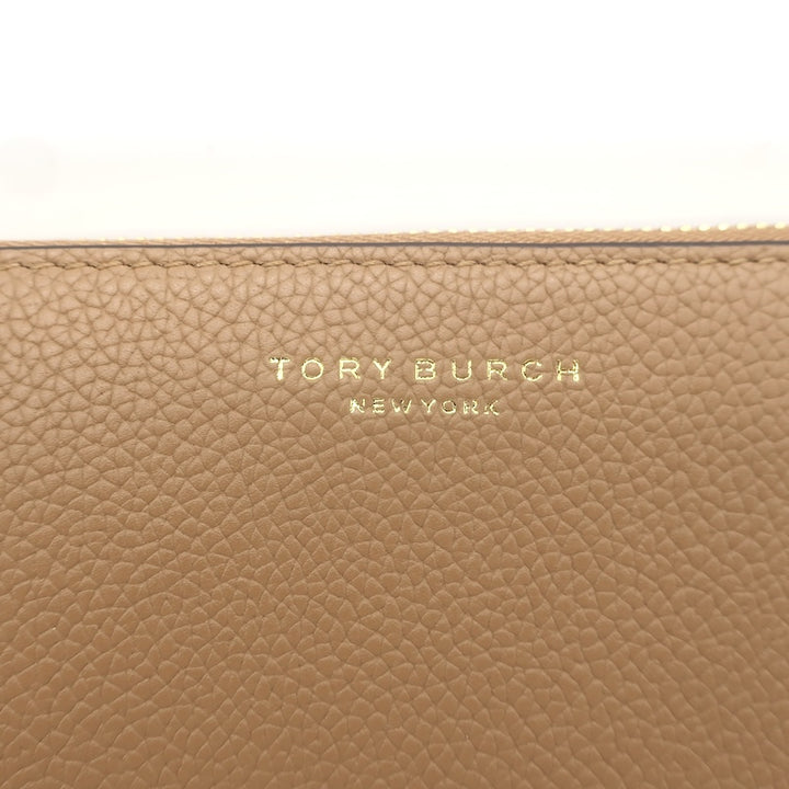 Tory Burch Romy Medium Zip Around Wallet Tiramisu Grained Leather NEW