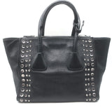 Prada Crystal-Studded Twin Pocket Tote Black Leather Medium Crossbody Bag