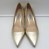 Prada Pumps Gold Metallic Saffiano Leather Size 41 Pointed Toe Heels NEW