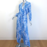Poupette St Barth Ilona maxi dress, blue butterfly batik print, pre-owned and gently worn — authentic resort-luxe