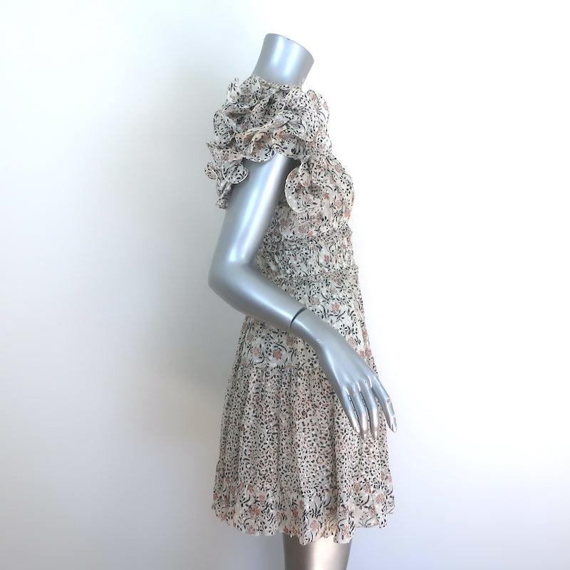 Ulla Johnson Ivy Ruffled Mini Dress Cream Floral Print Silk-Blend Size 0
