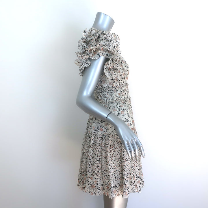 Ulla Johnson Ivy Ruffled Mini Dress Cream Floral Print Silk-Blend Size 0
