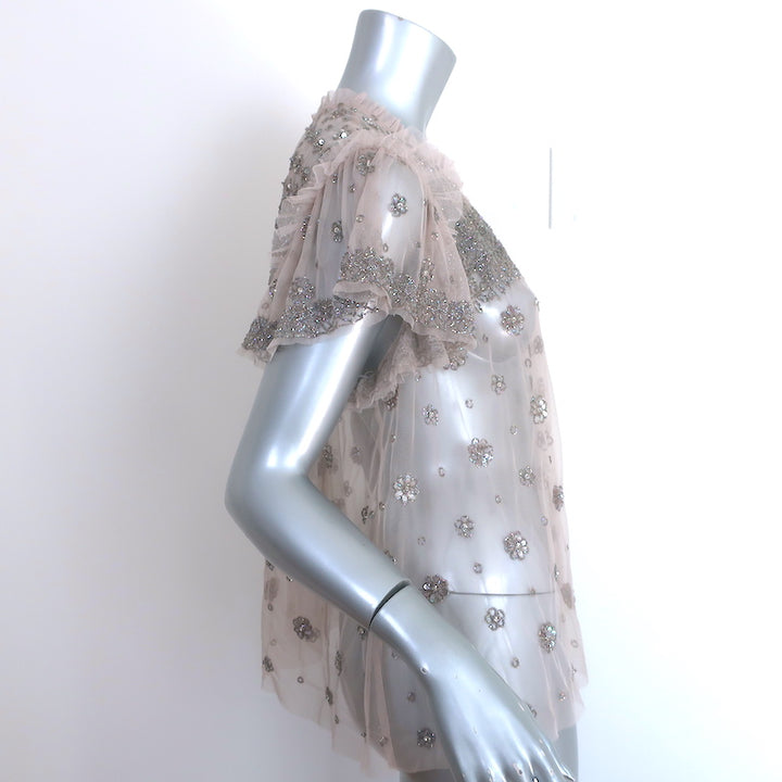 Needle &amp; Thread Andromeda Embellished Top Dove Gray Size 8 Short Sleeve Blouse