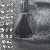 Prada Crystal-Studded Twin Pocket Tote Black Leather Medium Crossbody Bag
