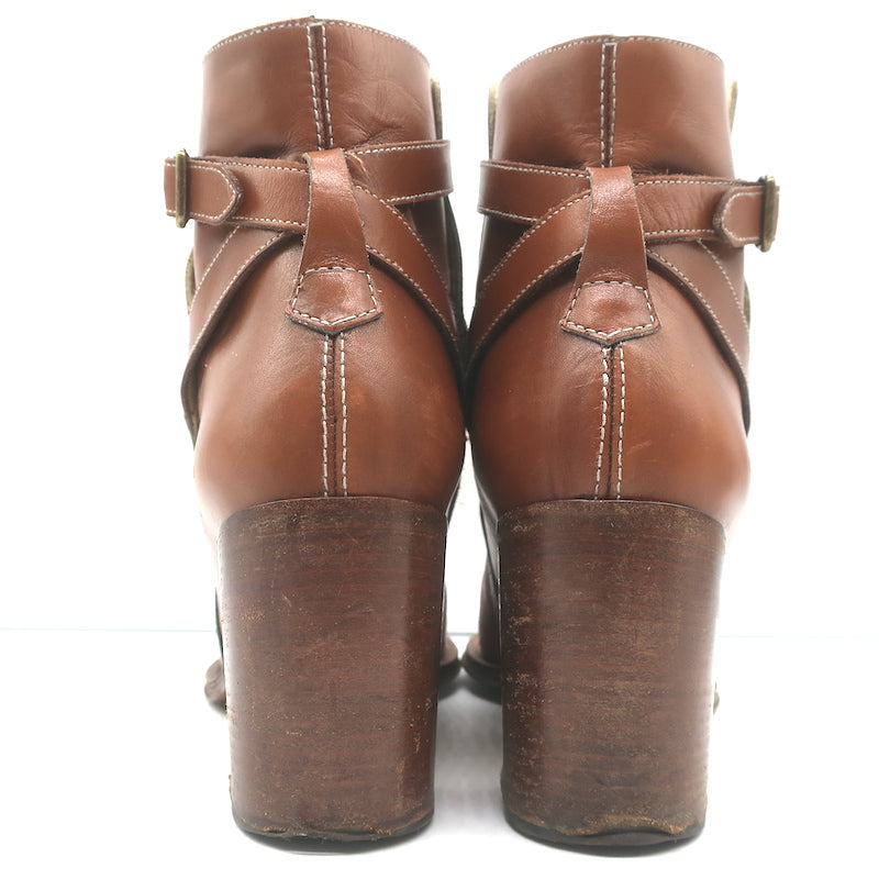 Chloe Ankle Strap Ankle Boots Brown Leather Size 41