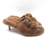 Amina Muaddi Millie Shearling Slide Sandals Brown Size 38.5