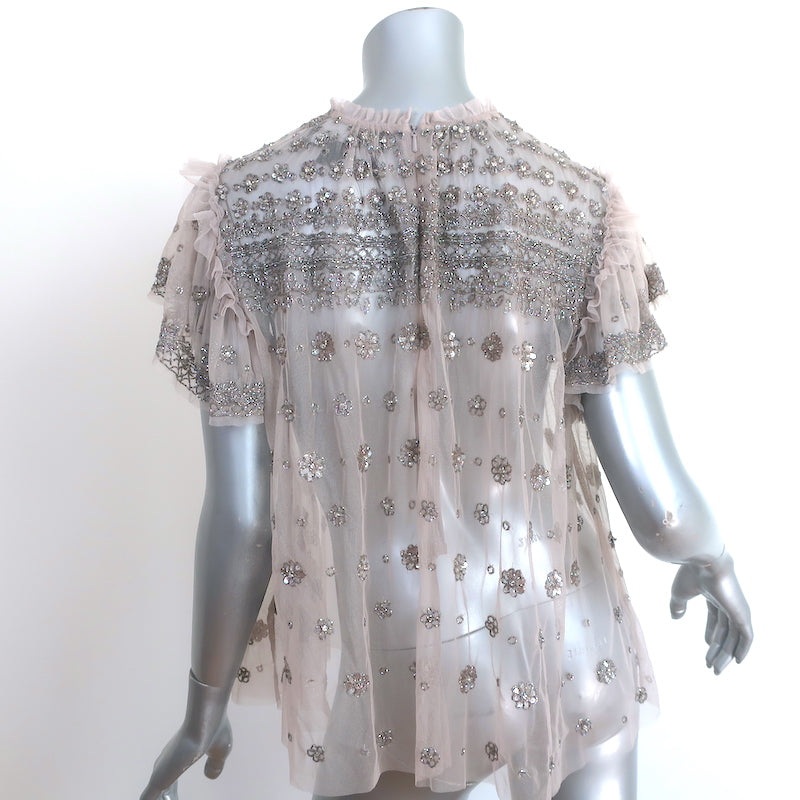 Needle &amp; Thread Andromeda Embellished Top Dove Gray Size 8 Short Sleeve Blouse