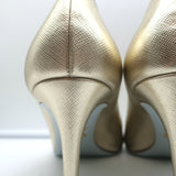 Prada Pumps Gold Metallic Saffiano Leather Size 41 Pointed Toe Heels NEW