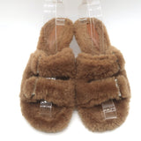Amina Muaddi Millie Shearling Slide Sandals Brown Size 38.5