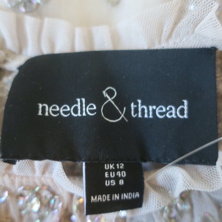 Needle &amp; Thread Andromeda Embellished Top Dove Gray Size 8 Short Sleeve Blouse