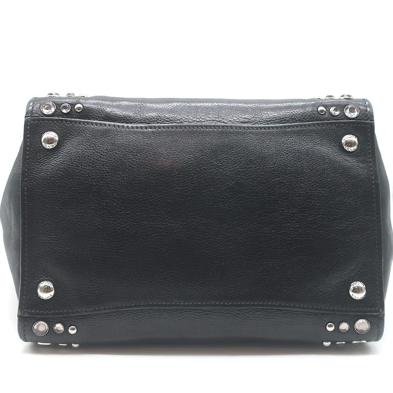 Prada Crystal-Studded Twin Pocket Tote Black Leather Medium Crossbody Bag