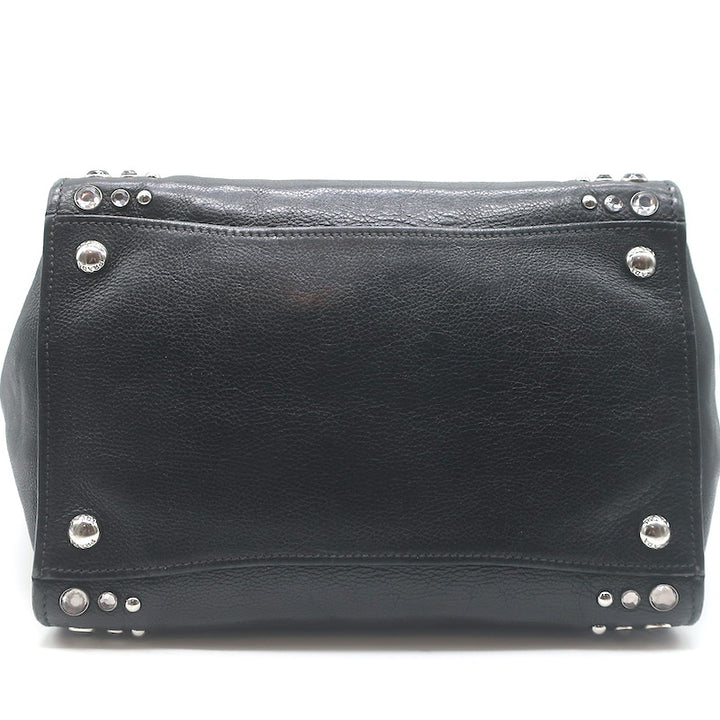 Prada Crystal-Studded Twin Pocket Tote Black Leather Medium Crossbody Bag