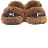 Amina Muaddi Millie Shearling Slide Sandals Brown Size 38.5