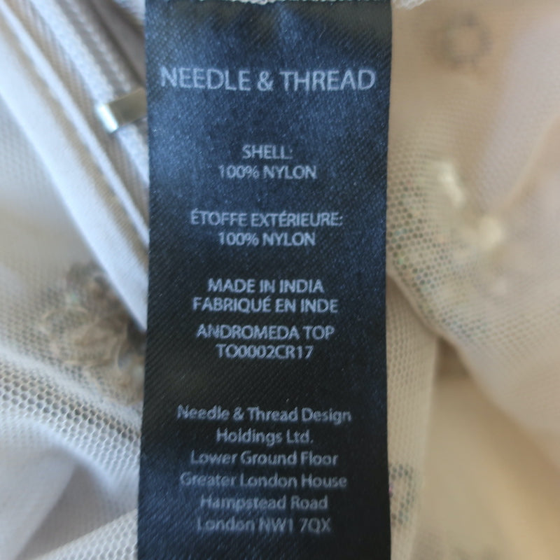 Needle &amp; Thread Andromeda Embellished Top Dove Gray Size 8 Short Sleeve Blouse