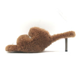 Amina Muaddi Millie Shearling Slide Sandals Brown Size 38.5