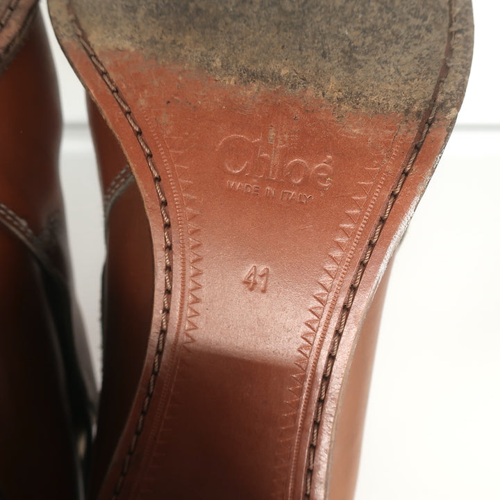 Chloe Ankle Strap Ankle Boots Brown Leather Size 41