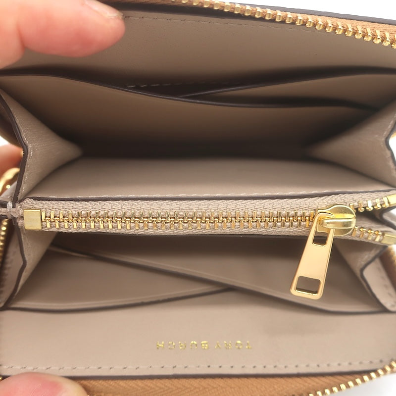 Tory Burch Romy Medium Zip Around Wallet Tiramisu Grained Leather NEW