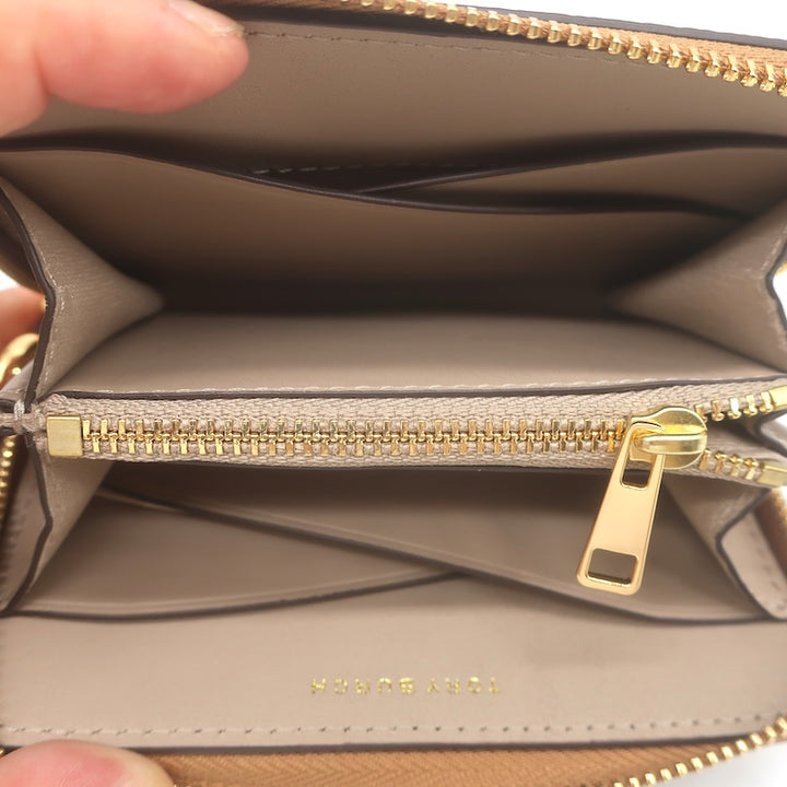 Tory Burch Romy Medium Zip Around Wallet Tiramisu Grained Leather NEW
