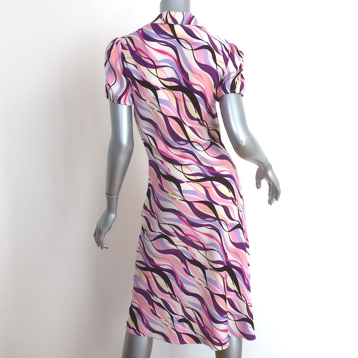 Diane von Furstenberg Collared Dress Apona Printed Stretch Silk Size 10